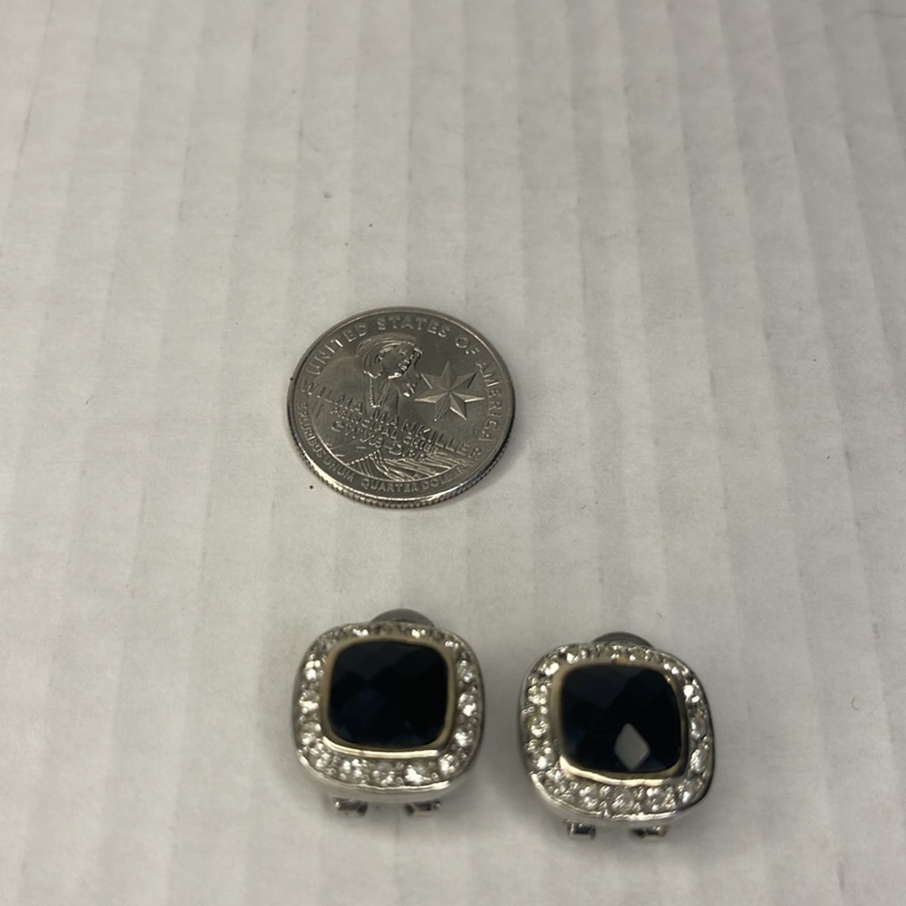 Silver Tone Black Stone Clip On Earrings - Picture 4 of 4